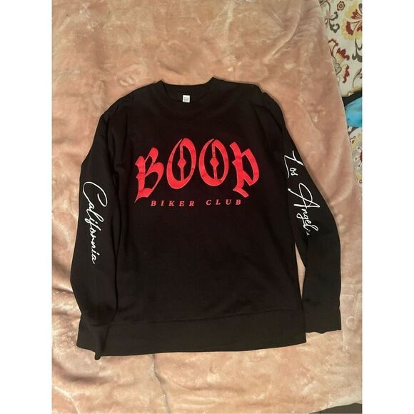Betty Boop Blk Sweatshirt BOOP Biker Club Los Angeles Sz L - Picture 1 of 8